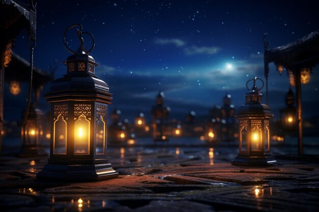Die Nacht des Ramadan wird durch beleuchtete Laternen verbessert