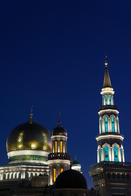 Die Nachtansicht an der Großen Kathedralenmoschee in Moskau Russland