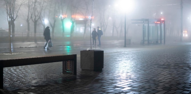 Die nächtliche Stadt mit den nebligen Wetterbedingungen, Rätsel im Freien, Angst beim Alleingehen