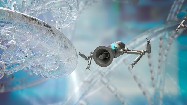 Die Nano-Bots und DNA für Sci- oder Technologiekonzept-3D-Rendering