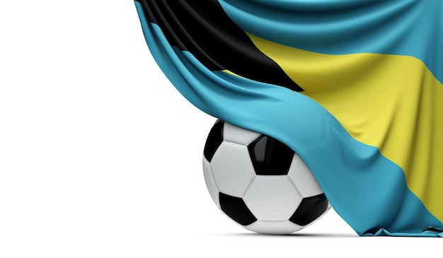 Die Nationalflagge der Bahamas drapiert über einem Fußball 3D-Rendering