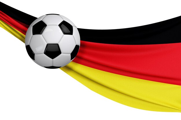 Die Nationalflagge Deutschlands mit einem Fußball Fußball-Fan-Konzept 3D-Rendering