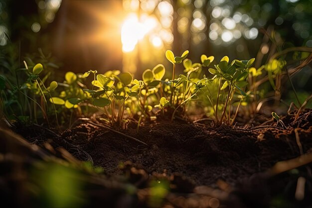 Die Natur blüht grüne Triebe und zarte Blätter steigen generativ IA