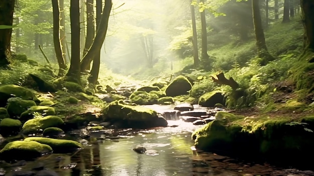 Die Natur wird vor einem ruhigen Waldhintergrund dargestellt