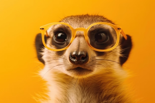 Die niedliche Meerkat schützt die Augen mit modischen Sonnenbrillen