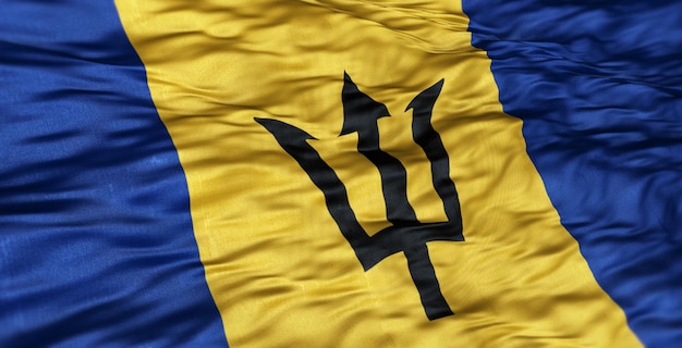 Die nordamerikanische Flagge des Landes Barbados ist gewellt