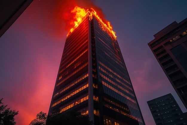 Die oberen Stockwerke des Wolkenkratzers stehen in Flammen