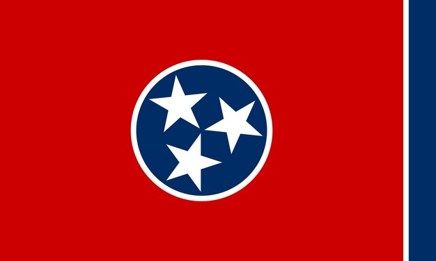 Die offizielle aktuelle Flagge des US-Bundesstaates Tennessee. Illustration der Staatsflagge von Tennessee