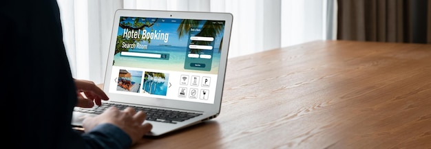Foto die online-buchungswebsite für hotelunterkünfte bietet ein modernes reservierungssystem