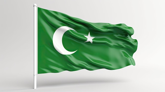 Die pakistanische Nationalflagge in 3D auf weißem Hintergrund