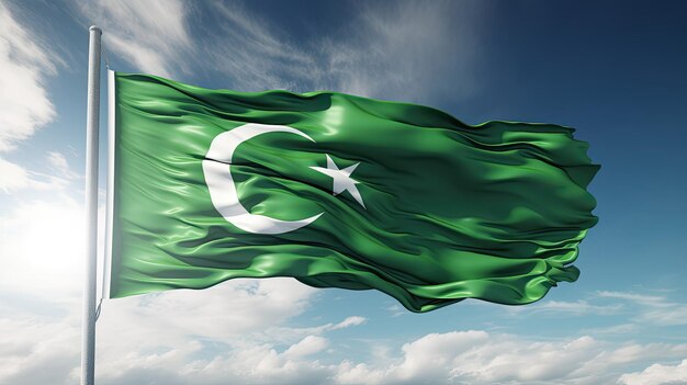 Die pakistanische Nationalflagge wird von Stoffgewebe geschwenkt.