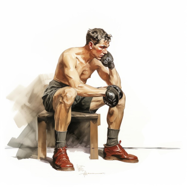 Die Pause eines Boxers Vintage-Illustration, die einen Moment der Ruhe im Ring festhält