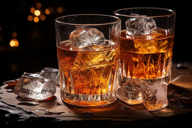 Foto die perfekte zusammensetzung eines whiskyglasses mit klarem eis für atemberaubende fotografien einfangen