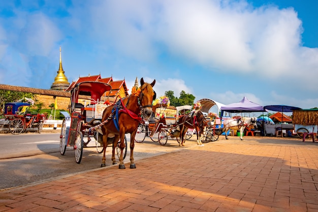 Die Pferdekutsche in Lampang im Wat Phra That Lampang Luang