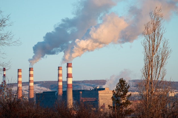 Die Pflanze stößt Rauch und Smog aus den Rohren aus