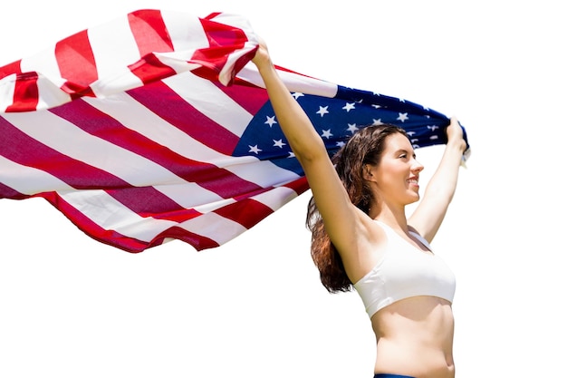 Die Profilansicht der Sportlerin hisst eine amerikanische Flagge