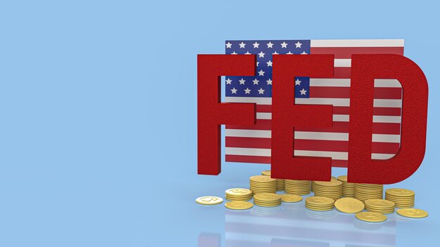 Die Red Fed und die Usa-Flagge für die 3D-Darstellung des Geschäftskonzepts