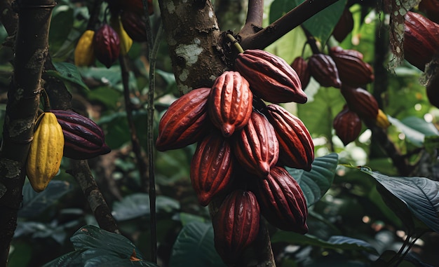 Foto die reife frucht der kakaopflanze generative ai
