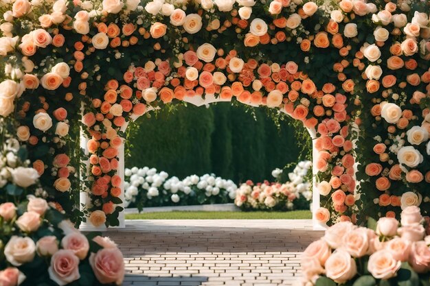 Die Rosen sind am Eingang des Gartens ausgestellt.