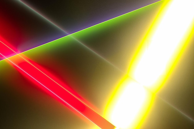 Die rot-grün-gelb leuchtende Neon-Hintergrund-3D-Darstellung Abstrakter leuchtender Neon-Hintergrund