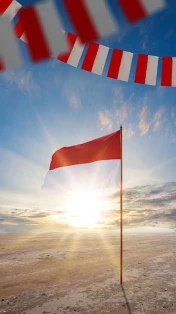 Die rot-weiße Flagge der indonesischen Flagge mit blauem Himmelshintergrund