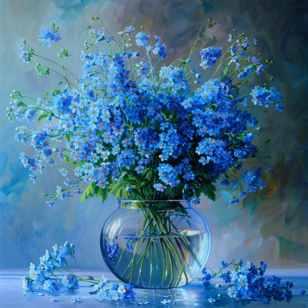 Die ruhige Ausstellung blauer Blumen in einer von KI erzeugten Vase