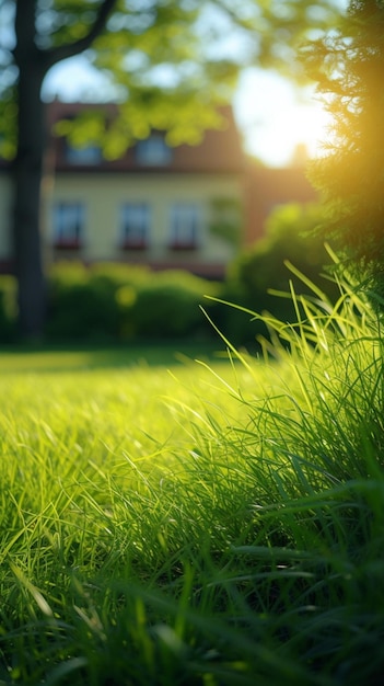 Die ruhige grüne Rasenfläche bietet einen natürlichen Rahmen für den Bau von vertikalen mobilen Tapeten