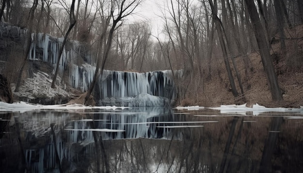 Die ruhige Szene eines gefrorenen Waldes spiegelt die von KI erzeugte Schönheit wider