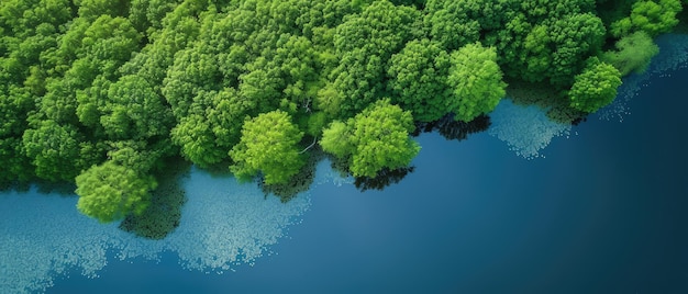 Die ruhige Uferpromenade grenzt an den üppig grünen Wald