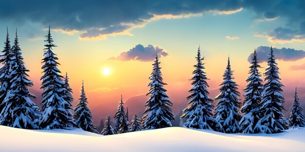 Die schneebedeckten Kiefern wecken in dieser malerischen Landschaft ein Gefühl des Staunens