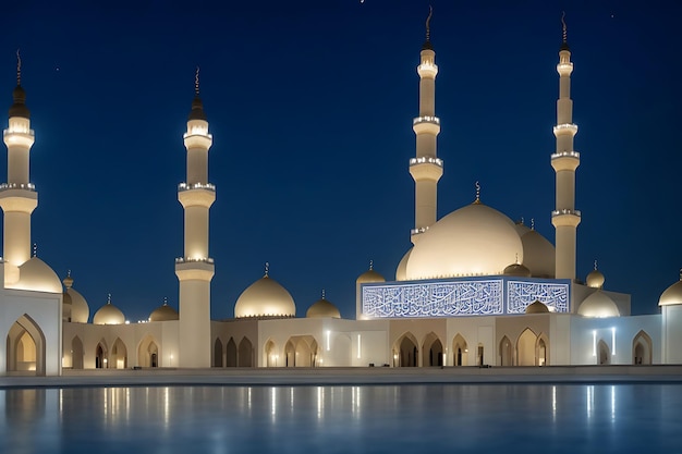 Die schöne, ruhige Moschee in der Nacht im gesegneten AI erzeugt