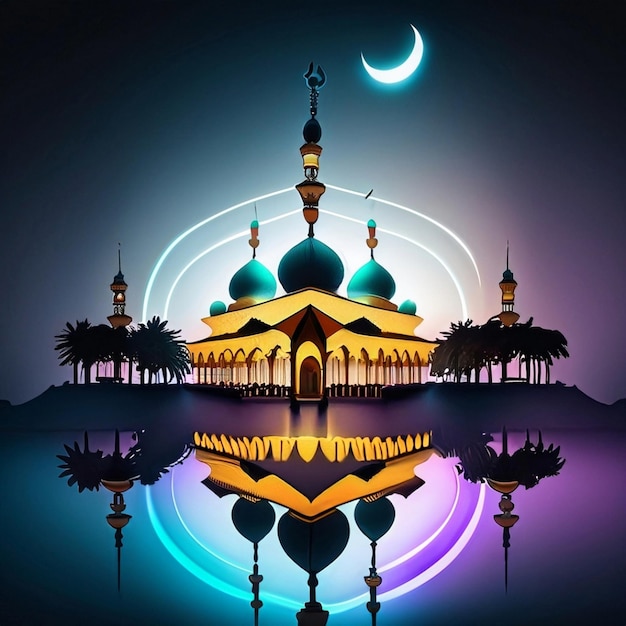Die schöne, ruhige Moschee in der Nacht im gesegneten Monat Ramadan