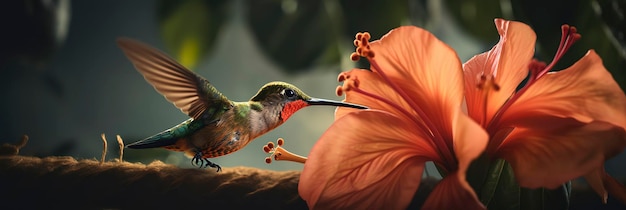 Die Schönheit der Natur Majestätischer Kolibri und Hibiskusblüte Generative KI