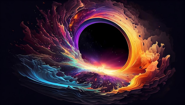 Die Schönheit und das Wunder des Weltraums mit einem regenbogenfarbenen Ausbruch aus Licht und Energie. Generative KI-Illustration