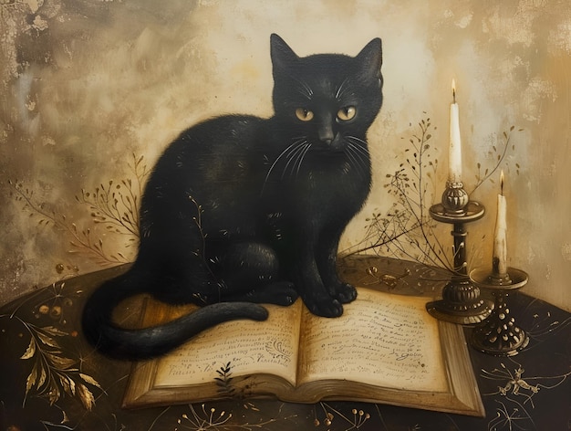 Foto die schwarze katze und die hexe renaissance-gemälde