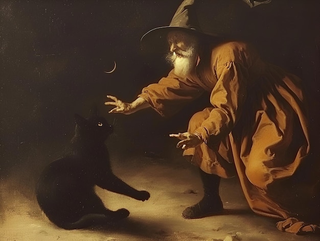 Die schwarze Katze und die Hexe Renaissance-Gemälde