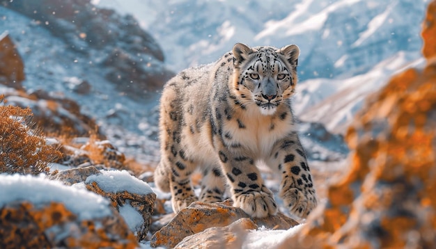 die schwer fassbare Schönheit von Schneeleoparden, die anmutig durch das schneebedeckte