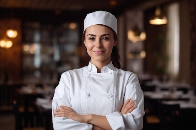 Die selbstbewusste Chocolatier-Geschäftsfrau stand in ihrem Laden und verschränkte die Arme mit AI Generative