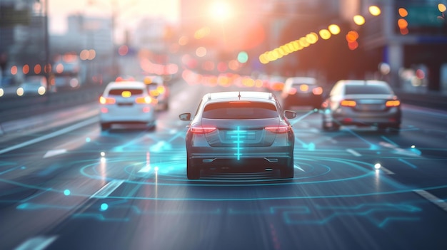 Die Sicht von autonomen Autos39 Sensoren, die die Umgebung und die Straße scannen, ohne dass Fahrspurmarkierungen sichtbar sind