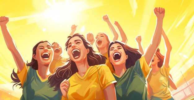 Die siegreiche weibliche Fußballmannschaft feiert freudig