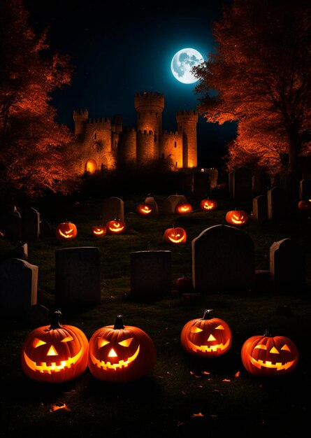 Die Silhouette des Geister-Schlosses von Eerie Nightfall Graveyard