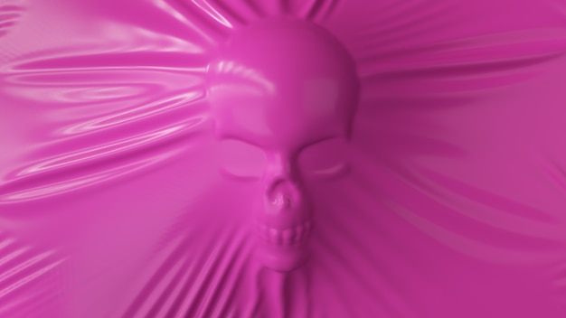 Die Silhouette eines menschlichen Schädels streckt rosa Latex