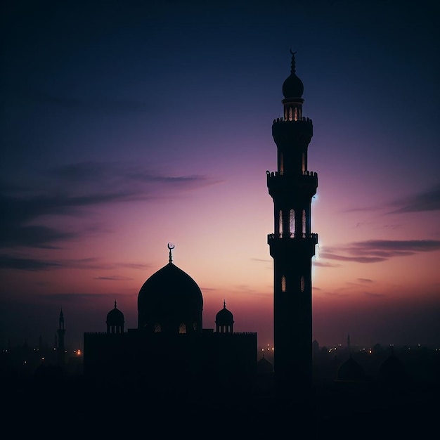 Die Silhouette eines Minarets in der Dämmerung erinnert an den Aufruf zum Gebet