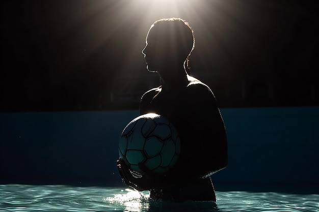 Die Silhouette eines versunkenen Athleten-Wasserballspielers