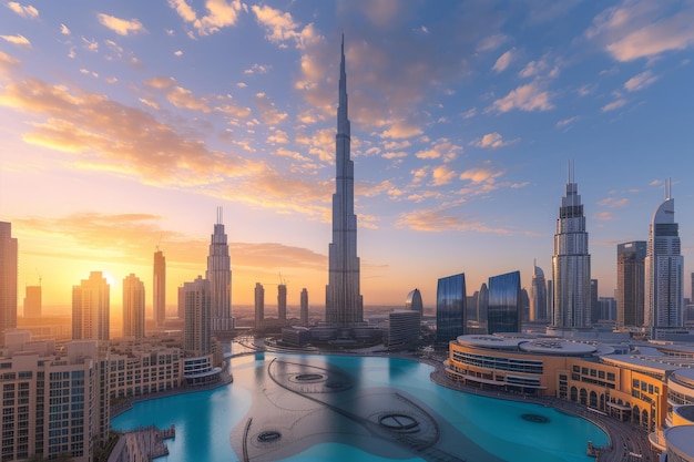 Foto die skyline der stadt dubai aus der perspektive der dubai opera