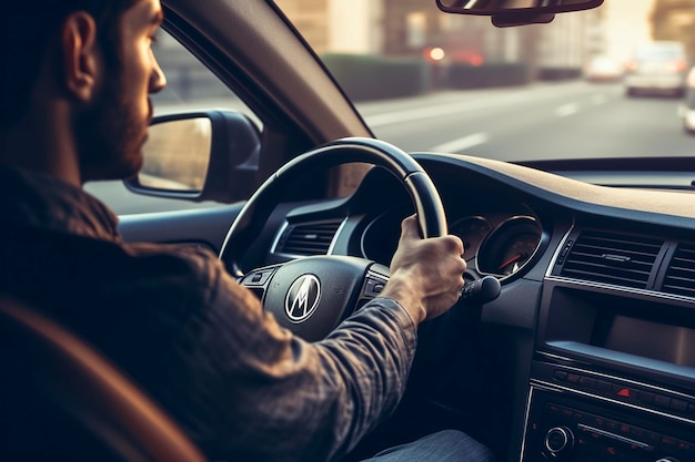 Die Skyline der Stadt schrumpft, während das Auto auf sein Ziel zurast. Ai erzeugt