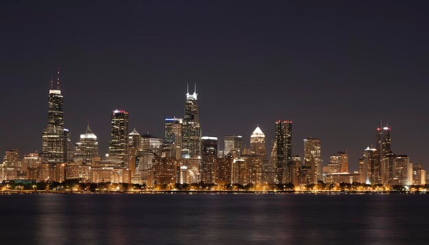 Die Skyline-Nacht in der Innenstadt von Chicago