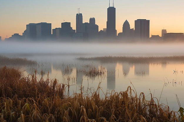 Die Skyline von Chicago in einer ätherischen Strahlung
