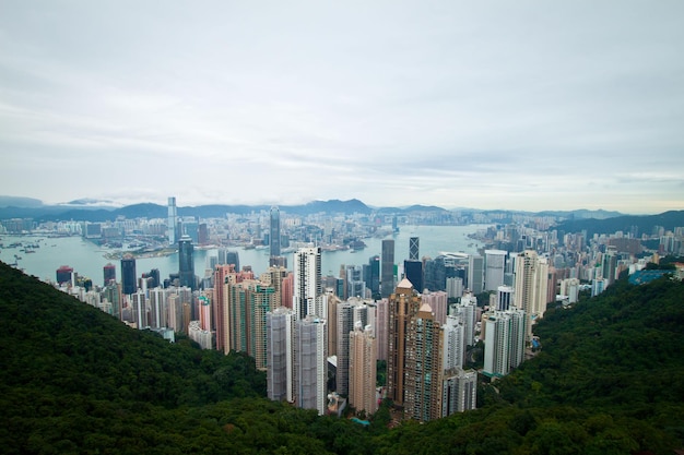 die Skyline von Kong Kong. Blick auf Hongkong vom Victoria Peak, Hongkong