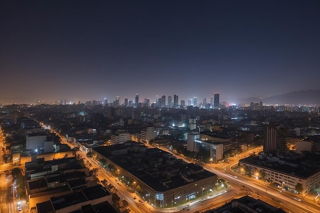 Die Skyline von Mexiko-Stadt in der Nacht, aufgenommen vom Bezirk Colonio Polanco nach Nordwesten